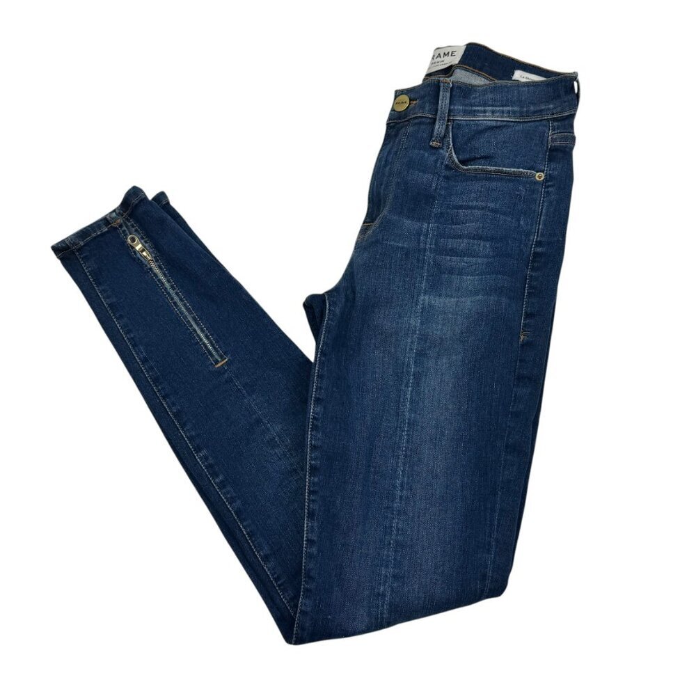 Frame Denim Le Skinny de Jeanne Medium/Dark Wash Zippered Detail Women's Size 27